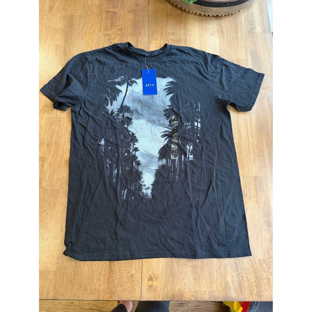 Apt. 9 women's Large Black Palm Tree Graphic Print Cotton T-Shirt NWT